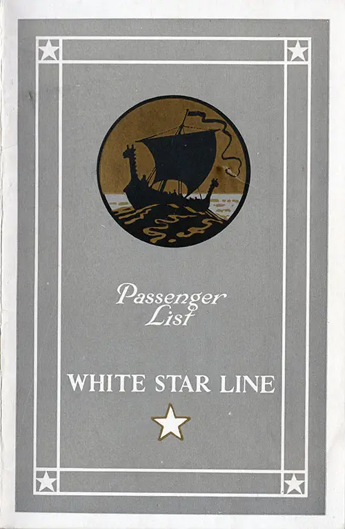 Front Cover, White Star Line RMS Cedric Cabin Class Passenger List - 8 June 1929.