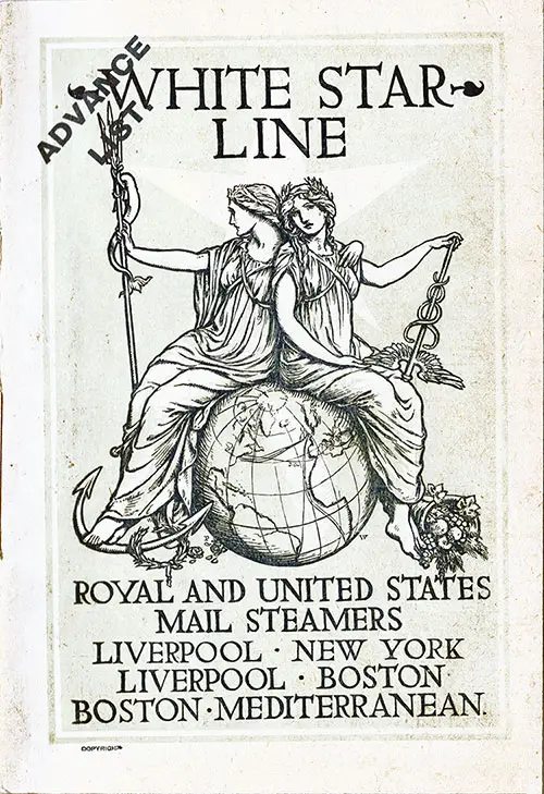Front Cover, White Star Line RMS Celtic First Class Passenger List - 19 August 1904.