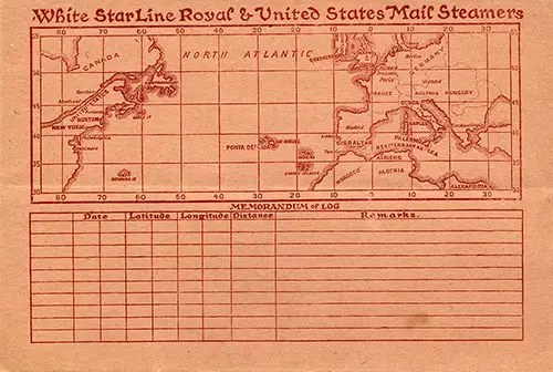 Unused RMS Cymric Track Chart and Memorandum of Log from March 1906.