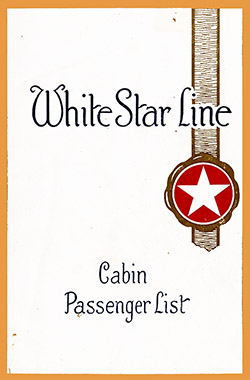 Passenger Manifest, White Star Line RMS Doric - 1927-04-16