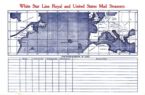 Track Chart and Memorandum of Log (Unused) for the RMS Doric of the White Star Line, 16 April 1927.