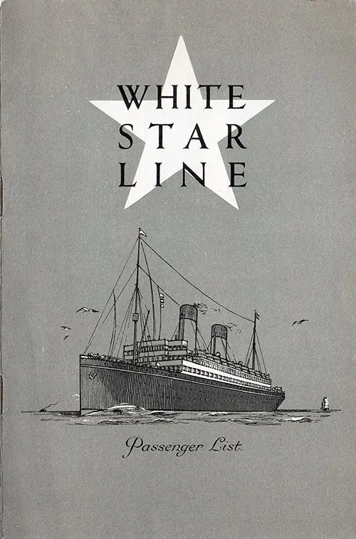 Front Cover, SS Doric Passenger List - 22 August 1930 (Tourist Passengers)