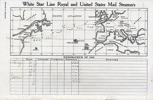Back Cover, SS Homeric Passenger List 27 May 1925
