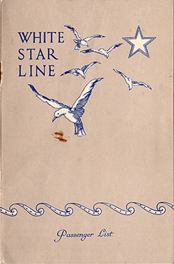 Passenger Manifest, White Star Line RMS Homeric - 1929-09-18