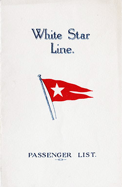 Passenger Manifest, White Star Line RMS Laurentic - 1928-08-17