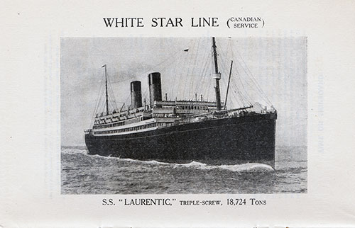 White Star Line RMS Laurentic, Triple-Screw, 18,724 Tons.