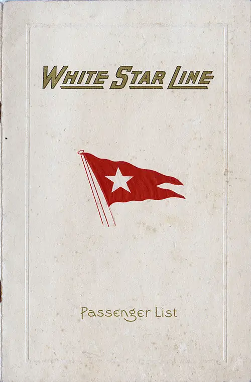 Front Cover, White Star Line SS Laurentic Tourist Third Cabin Passenger List - 27 February 1930.