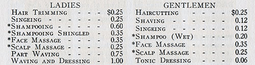 Barber Fee Schedule, 1930-02-27
