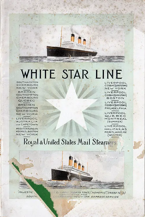 Front Cover, White Star Line RMS Majestic Second Class Passenger List - 6 September 1922.