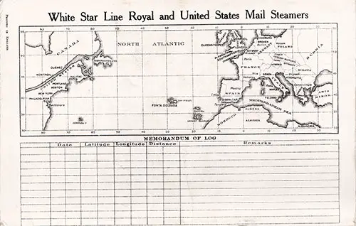 Track Chart and Memorandum of Log (Unused). RMS Majestic Passenger List, 7 May 1924.