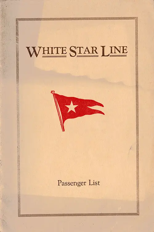 Front Cover, White Star Line SS Majestic Tourist Third Cabin Passenger List - 5 June 1926.