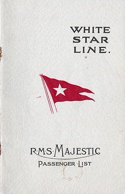 Front Cover, White Star Line RMS Majestic First Class Passenger List - 24 August 1927.