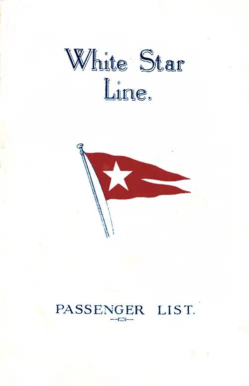 Front Cover, White Star Line RMS Majestic Tourist Third Cabin Passenger List - 15 August 1928.