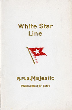 Front Cover, White Star Line SS Majestic First Class Passenger List - 20 April 1929.