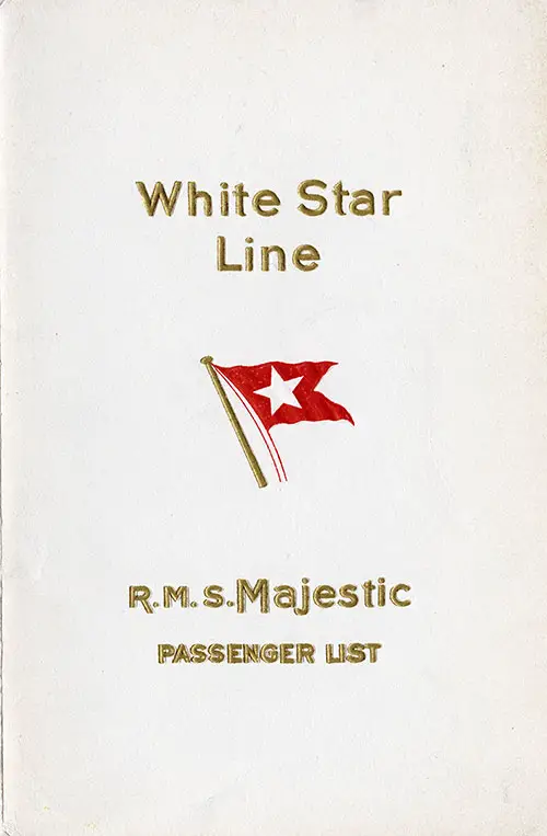 Front Cover, White Star Line SS Majestic First Class Passenger List - 20 April 1929.