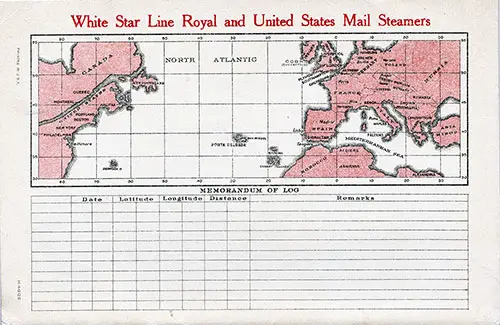 Track Chart and Memorandum of Log (Unused). SS Majest Passenger List, 20 April 1929.