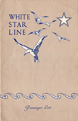 Front Cover, White Star Line RMS Majestic Second Class Passenger List - 1 October 1930.