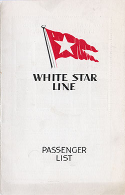 Front Cover, White Star Line RMS Majestic Tourist Class Passenger List - 10 August 1932.