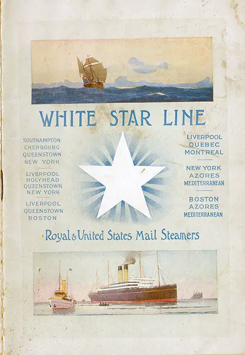 Front Cover, White Star Line RMS Oceanic First Class Passenger List - 8 December 1909.