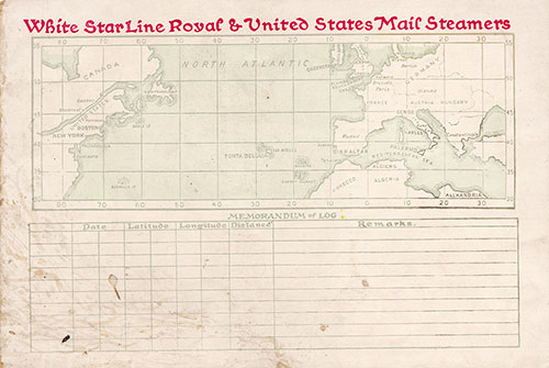 Track Chart and Memorandum of Log (Unused), RMS Oceanic Passenger List, 8 December 1909.