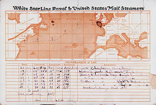 Track Chart and Memorandum of Log 1922-08-23