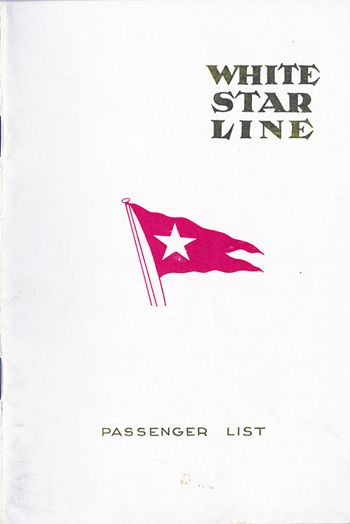 Front Cover, White Star Line SS Pittsburgh Cabin Class Passenger List - 22 May 1924.