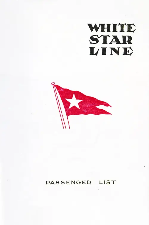 Front Cover, White Star Line SS Pittsburgh Cabin Class Passenger List - 4 September 1924.