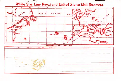 Track Chart and Memorandum of Log (Unused), SS Pittsburgh Cabin Passenger List, 4 September 1924.