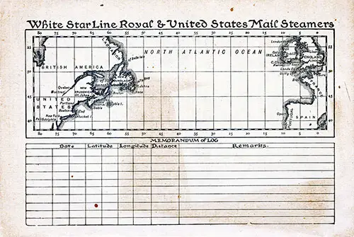 Track Chart and Memorandum of Log (Unused), RMS Teutonic Passenger List, 4 February 1903.