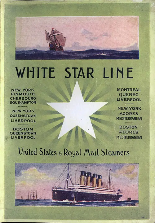 Front Cover, White Star Line RMS Titanic First Class Passenger List - 10 April 1912.