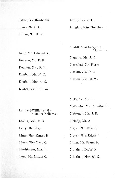 Page 8 of the First Class Passenger List, Listing Passengers Mr. Birnbaum Jakob through Mrs. W. E. Minahan