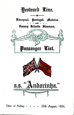 Passenger List Yeoward Line SS Andorinha - 1924