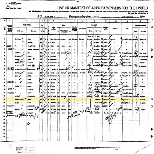 Left Side, SS New York Passenger Manifest, US Immigration Service, 26 September 1927, Line 19, P. 69.