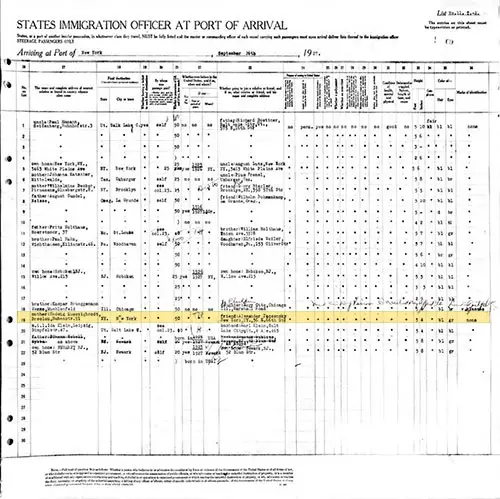 Right Side, SS New York Passenger Manifest, US Immigration Service, 26 September 1927, Line 19, P. 69