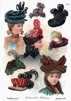 Colored Plate of Fashionable Millinery for January 1897