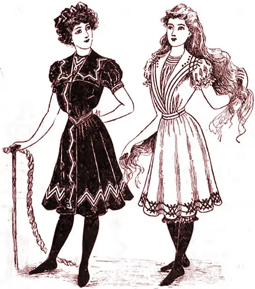 Bathing Suits for Teens, Styles 10 AB and 11 AB. The Delineator, June 1901.