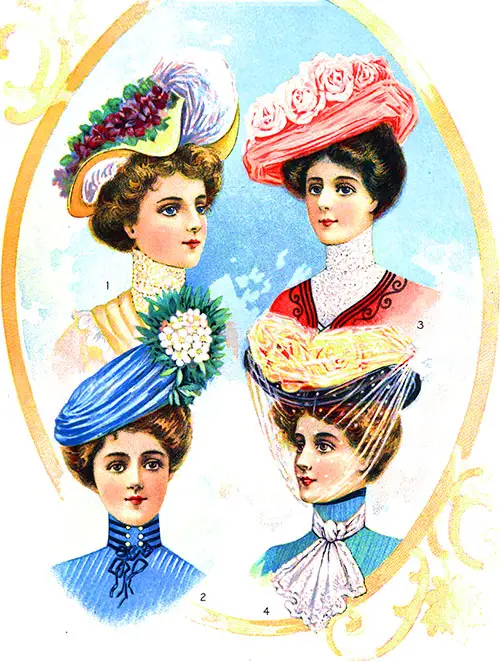 Plate 1: Featured Summer Hat Styles 1-4. The Delineator, June 1901.