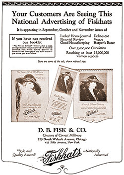 GGA Image ID # 16616955cb 1922 Print Advertisement for Fiskhats - National Advertising Campaign. The Millinery Trade Review, September 1922.