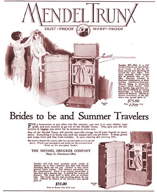 Advertisement for MendelTrunx -- Brides to Be and Summer Travelers. Vogue Magazine, 15 May 1922.