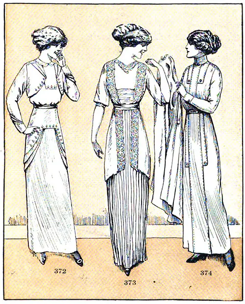 Classroom Dress, Evening Gown, and a Shirtwaist Suit -a First Year College Girl's Essential Wardrobe. Good Housekeeping Magazine, September 1912.