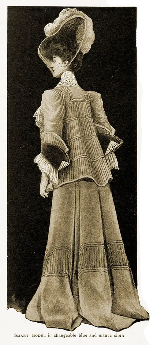 Smart Model in Changeable Blue and Mauve Cloth. Harper's Bazar, April 1905.