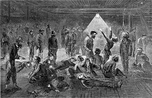 Horrors of the Emigrant Ship -- Scene in the Hold of the "James Foster, Jr." - 1869.