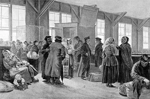 Detained Immigrants on Ellis Island, New York Harbor.