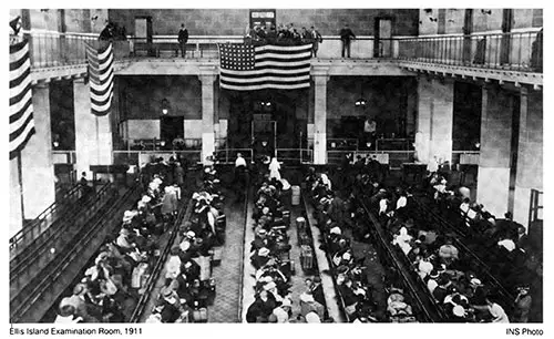 Ellis Island Examination Room, 1911. INS Photo.