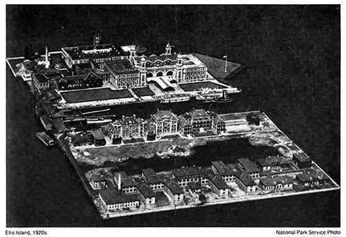Aerial View of Ellis Island circa 1920s.
