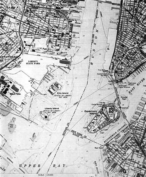 Map of Ellis Island and Surrounding Area