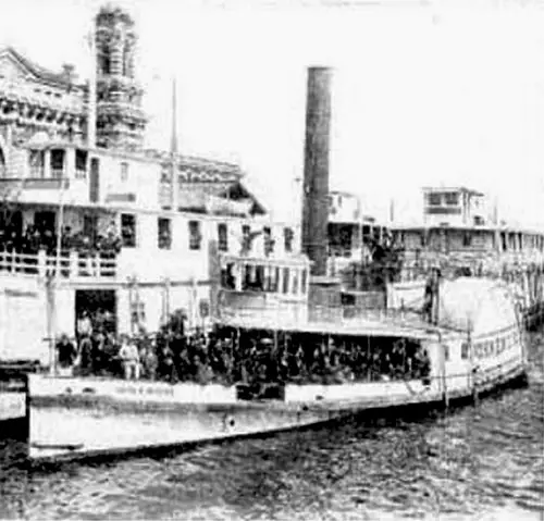 Steamers and Barges in Which the Immigrants are Brought to Ellis Island from the Ocean Liners.