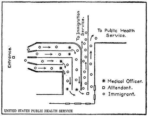 Diagram of the Arrangement of Line Inspection of Immigrants at Ellis Island.