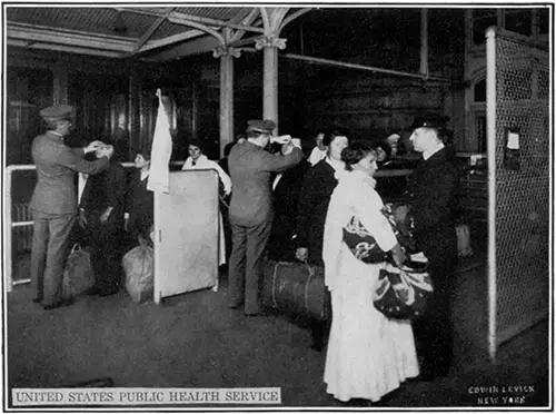 Inspection of Immigrant's Eyes in the Distal Lines at Ellis Island.