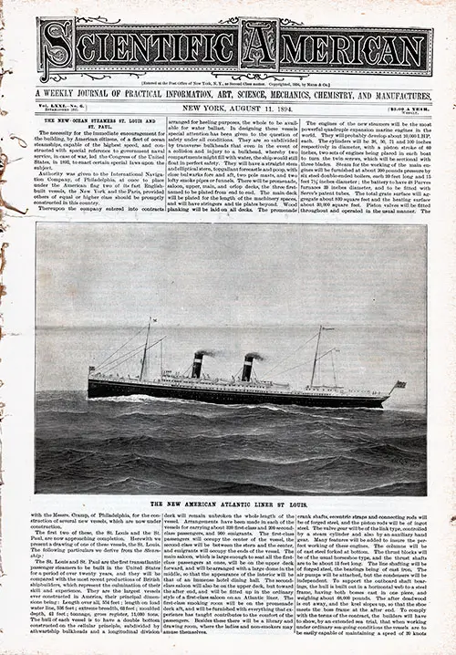 Front Cover of the Scientific American for 11 August 1894